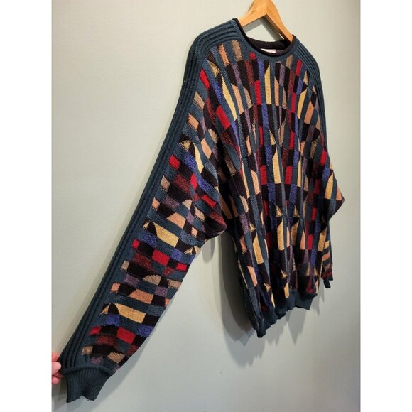 Vtg Mens St Croix Shop Multicolor Wool Blend 3-D Knit Sweater Sz L Oversized - Picture 2 of 6